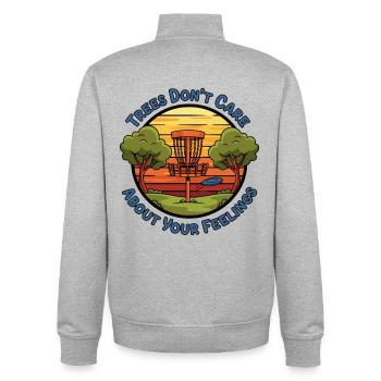 Trees Dont Care About Your Feelings Funny Disc - Unisex Organic Zip Sweatshirt by Stanley/Stella - heather grey - Back - AI Model Male 185 light (185cm)