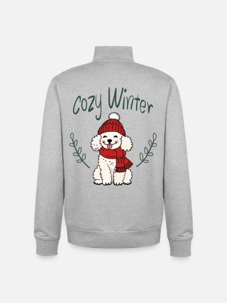 Cuddly winter dog with hat - Unisex Organic Zip Sweatshirt by Stanley/Stella - heather grey