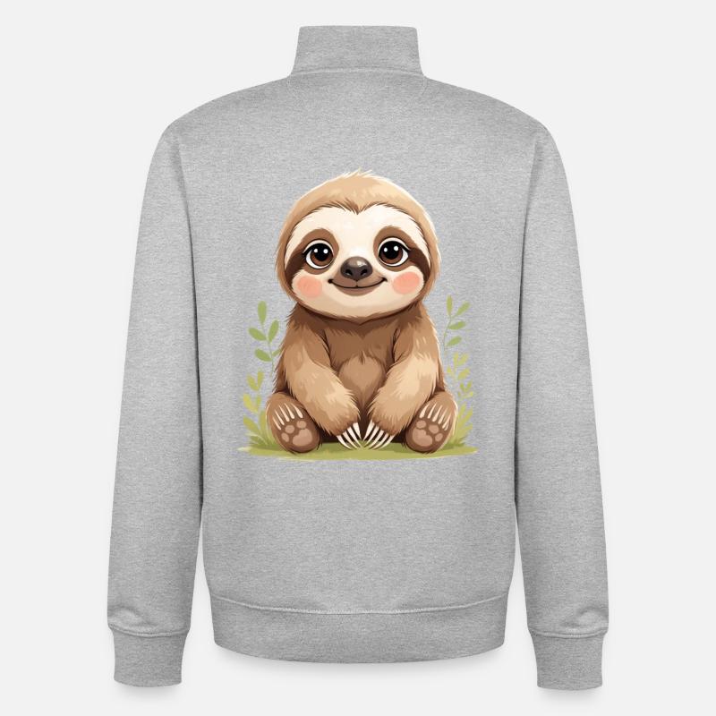 Mignonne Sloth Sitting - Sweat zippé unisexe en coton bio Stanley/Stella - gris chiné