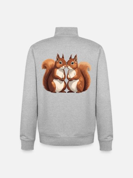 Twin Squirrel Lovers - Unisex Organic Zip Sweatshirt by Stanley/Stella - heather grey