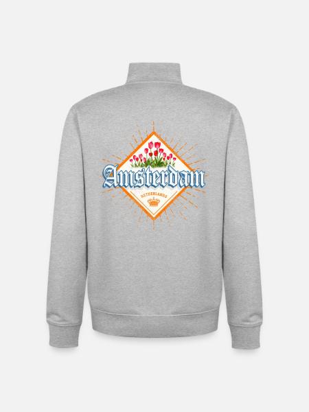 Amsterdam Capital Netherlands Tulips Souvenir - Unisex Organic Zip Sweatshirt by Stanley/Stella - heather grey