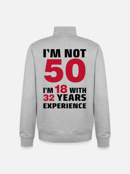 Jeg er ikke 50 år, jeg er 18 med 32 års erfaring - Stanley/Stella unisex sweatshirt med lynlås i økologisk - grå meleret