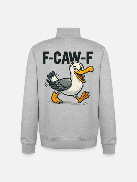 Funny Seagull Saying, F Caw F - Unisex Organic Zip Sweatshirt by Stanley/Stella - heather grey