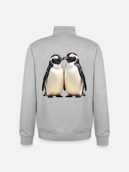 Kuschelpinguin-Duo im Blick - Unisex Organic Zip Sweatshirt von Stanley/Stella - Grau meliert