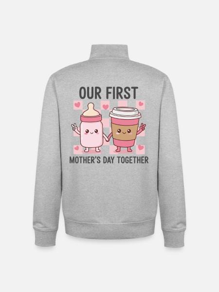 La nostra prima Festa della Mamma – Kawaii Baby & Coffee - Felpa unisex con zip in cotone biologico di Stanley/Stella - grigio melange
