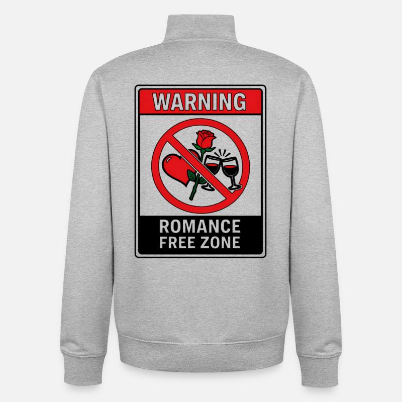 Avertissement : Zone Libre de Romance - Sweat zippé unisexe en coton bio Stanley/Stella - gris chiné