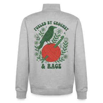 Angetrieben von Häkeln und Wut Lustiger Häkelliebhaber - Unisex Organic Zip Sweatshirt von Stanley/Stella - Grau meliert - Hinten - AI Model Male 185 light (185cm)