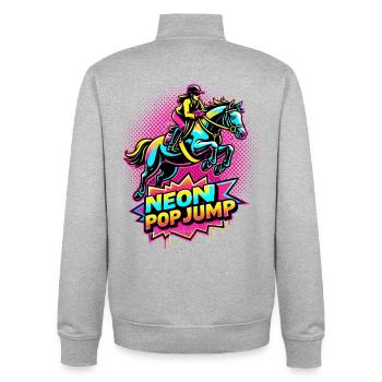 Neon Pop Jump – Reiten Springpferd - Unisex Organic Zip Sweatshirt von Stanley/Stella - Grau meliert - Hinten - AI Model Male 185 light (185cm)