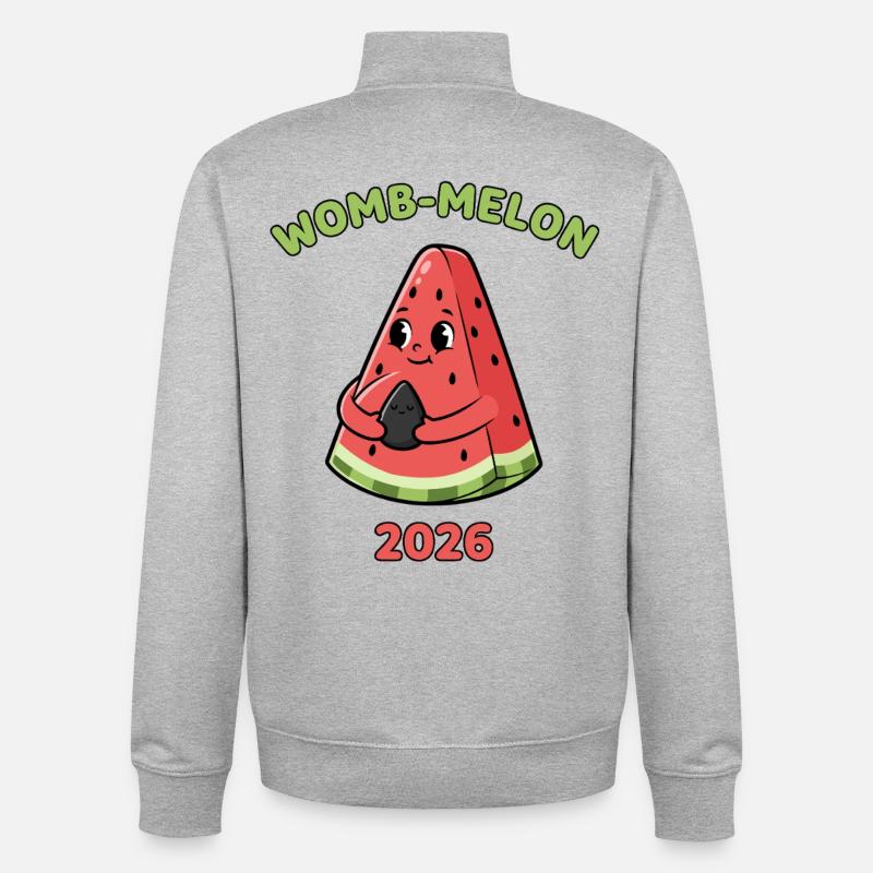 Maman Grossesse 2026 Melon - Sweat zippé unisexe en coton bio Stanley/Stella - gris chiné
