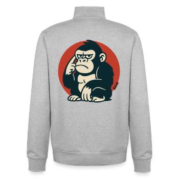 Pensive Monkey in Retro Style - Unisex Organic Zip Sweatshirt by Stanley/Stella - heather grey - Back - AI Model Male 185 light (185cm)