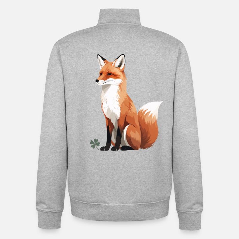 Renard assis avec trèfle - Sweat zippé unisexe en coton bio Stanley/Stella - gris chiné