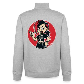 Caricature du punk rebelle social - Sweat zippé unisexe en coton bio Stanley/Stella - gris chiné - Dos - AI Model Male 185 light (185cm)