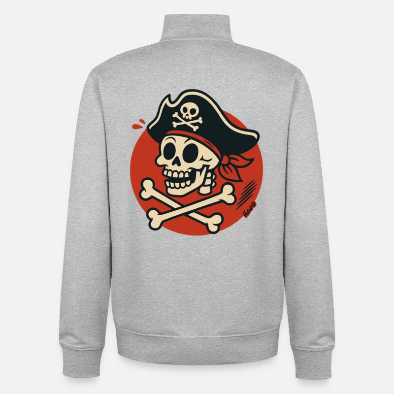 Pirate skull with bone - Unisex Organic Zip Sweatshirt by Stanley/Stella - heather grey