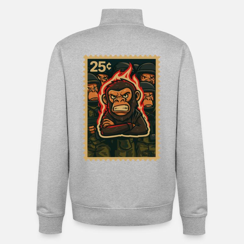 Fire and Monkey Protest - Unisex Organic Zip Sweatshirt by Stanley/Stella - heather grey