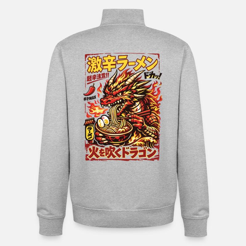 Drachen | Ramen | Nudelsuppe | extra scharf - Unisex Organic Zip Sweatshirt von Stanley/Stella - Grau meliert