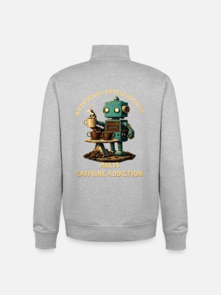 Coffee Robot – Artificial Intelligence Meets Koff - Unisex Organic Zip Sweatshirt by Stanley/Stella - heather grey