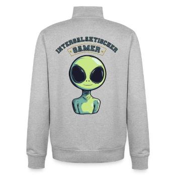 intergalaktischer gamer alien zocken - Unisex Organic Zip Sweatshirt von Stanley/Stella - Grau meliert - Hinten - AI Model Male 185 light (185cm)