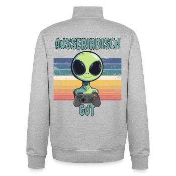 Ausserirdisch gut - alien gamer - Unisex Organic Zip Sweatshirt von Stanley/Stella - Grau meliert - Hinten - AI Model Male 185 light (185cm)