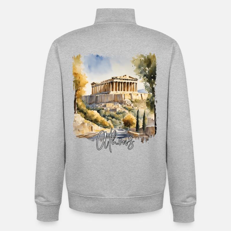 Aquarelle d’Athènes, Athènes Grèce - Sweat zippé unisexe en coton bio Stanley/Stella - gris chiné