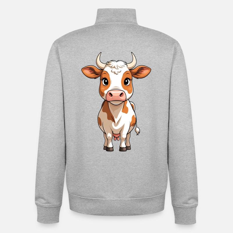 Caricature de vache : mignonne et courageuse - Sweat zippé unisexe en coton bio Stanley/Stella - gris chiné