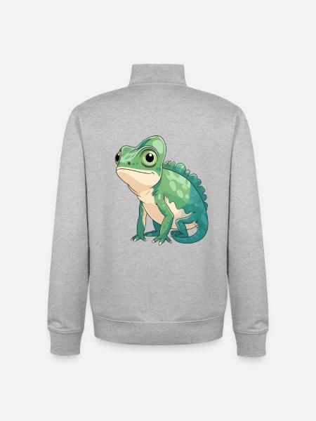 Little Chameleon Motif – Green Cartoon - Unisex Organic Zip Sweatshirt by Stanley/Stella - heather grey