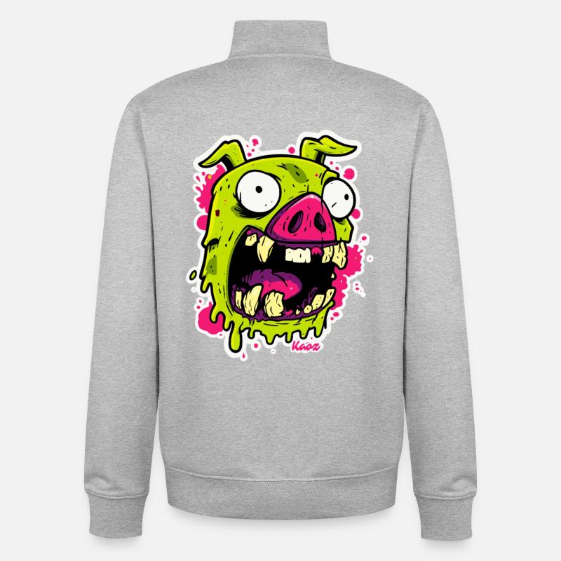 Visage de cochon zombie - Sweat zippé unisexe en coton bio Stanley/Stella - gris chiné