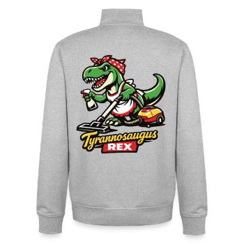 Tyrannosaugus Rex mit Staubsauger - Unisex Organic Zip Sweatshirt von Stanley/Stella - Grau meliert - Hinten - AI Model Male 185 light (185cm)