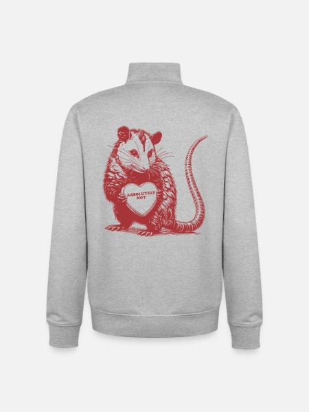 Absolutely Not Opossum Funny Valentine Heart - Unisex Organic Zip Sweatshirt by Stanley/Stella - heather grey