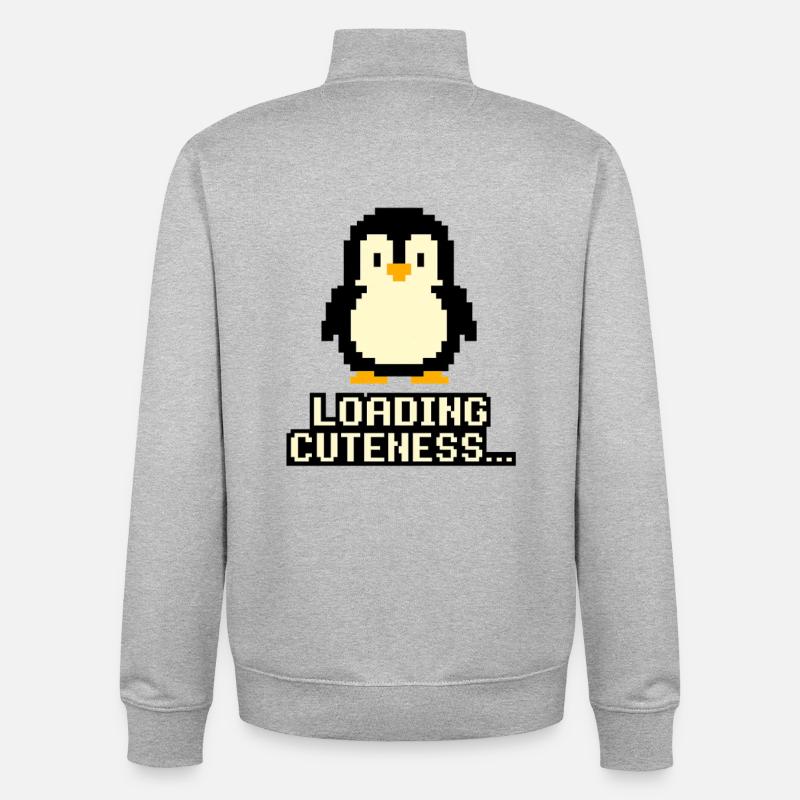 Mignonnerie de Pixel Penguin Charging - Sweat zippé unisexe en coton bio Stanley/Stella - gris chiné