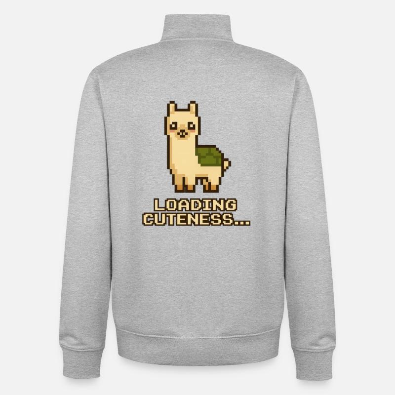 Pixel Llama: Loading Cuteness - Unisex Organic Zip Sweatshirt by Stanley/Stella - heather grey