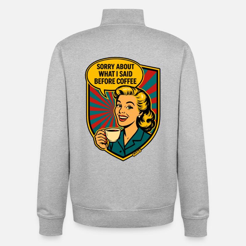 Avant le café – Rétro Meme - Sweat zippé unisexe en coton bio Stanley/Stella - gris chiné