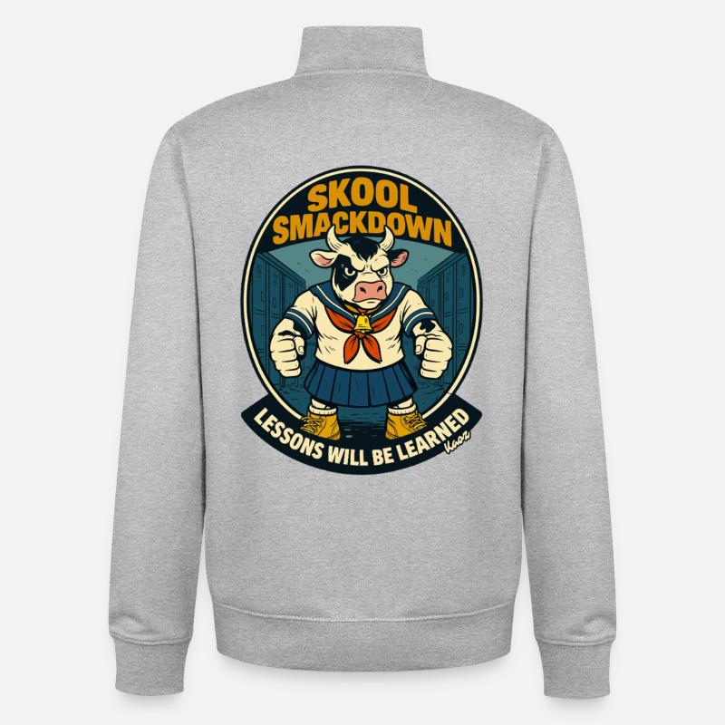 Affrontement de vaches à l’école - Sweat zippé unisexe en coton bio Stanley/Stella - gris chiné