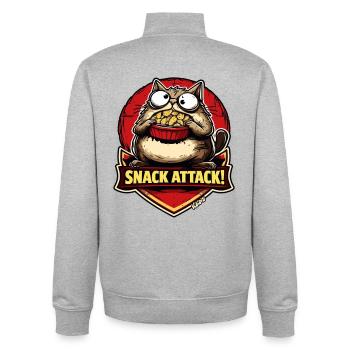 Snack-Attacke Katze mit Popcorn - Unisex Organic Zip Sweatshirt von Stanley/Stella - Grau meliert - Hinten - AI Model Male 185 light (185cm)