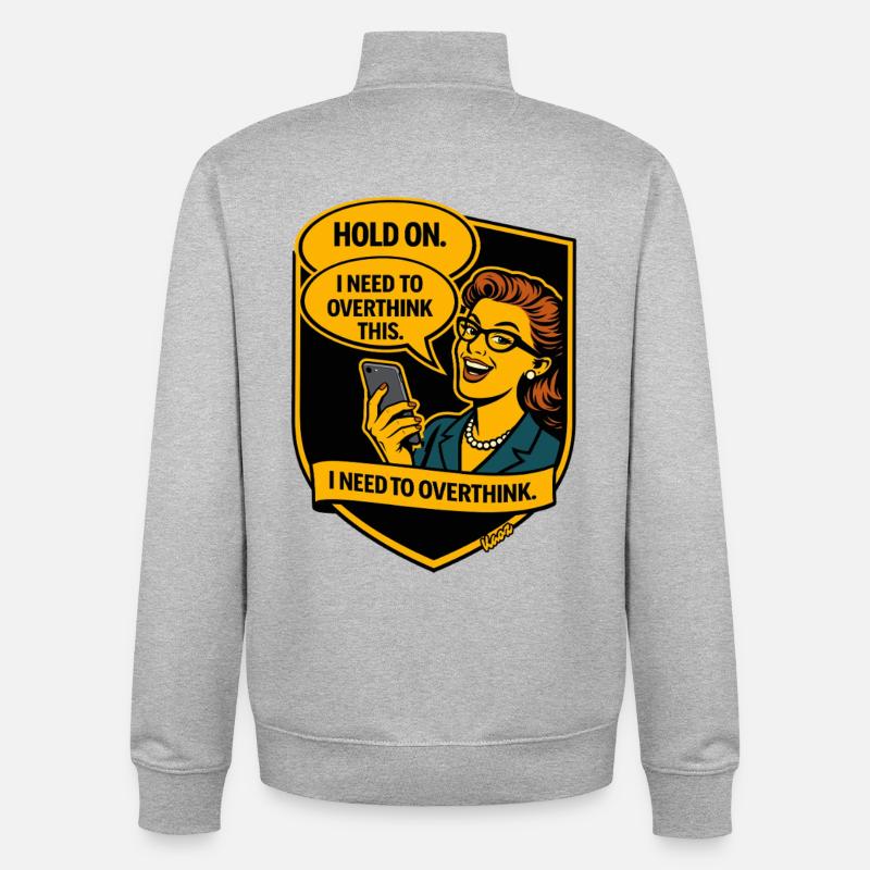 Retro Comic Überdenken - Overthinker - Unisex Organic Zip Sweatshirt von Stanley/Stella - Grau meliert