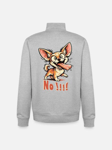 Funny Chihuahua "No!" – Crazy Dog - Unisex Organic Zip Sweatshirt by Stanley/Stella - heather grey