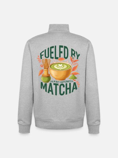 Drivs av matcha lugnt men koffeinhaltigt matcha-te - Unisex sweatshirt med dragkedja i ekologisk bomull Stanley/Stella - gråmelerad