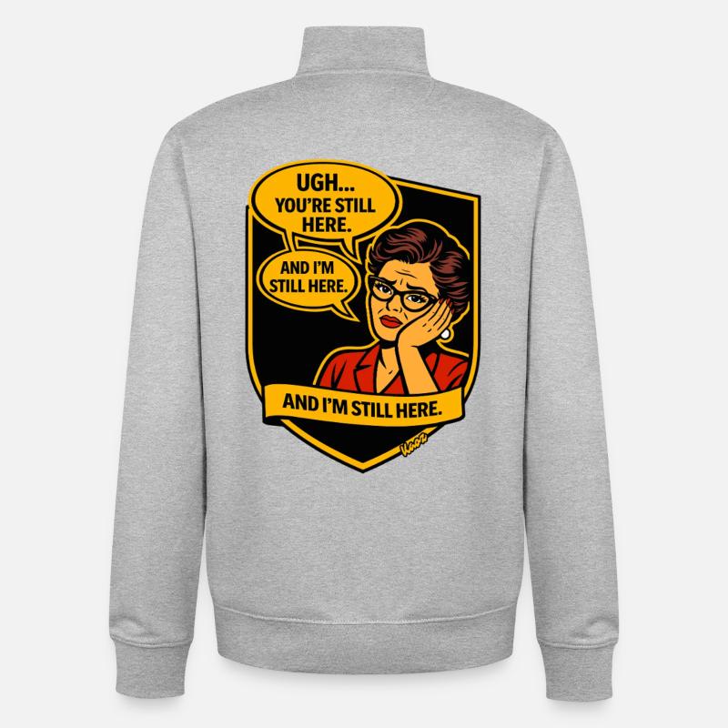 Retro Comic Lady: Still Here - Unisex Organic Zip Sweatshirt by Stanley/Stella - heather grey