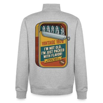 Funny Vintage 1976 50th Birthday Sardines Tin - Unisex Organic Zip Sweatshirt by Stanley/Stella - heather grey - Back - AI Model Male 185 light (185cm)