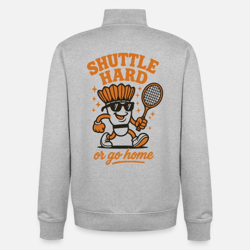Shuttle Hard | Badminton Motivation Saying - Unisex Organic Zip Sweatshirt by Stanley/Stella - heather grey