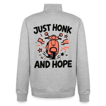Einfach hupen & hoffen | Bali Roller Humor - Unisex Organic Zip Sweatshirt von Stanley/Stella - Grau meliert - Hinten - AI Model Male 185 light (185cm)