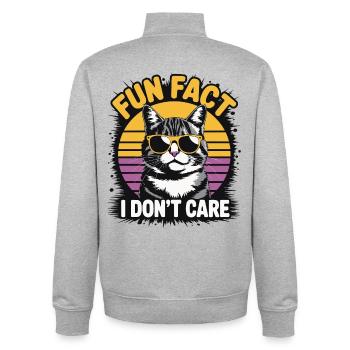 Fun Fact: I Don't Care - Cat Retro - Unisex Organic Zip Sweatshirt by Stanley/Stella - heather grey - Back - AI Model Male 185 light (185cm)