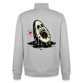 Avocat Horreur du Crâne - Sweat zippé unisexe en coton bio Stanley/Stella - gris chiné - Dos - AI Model Male 185 light (185cm)