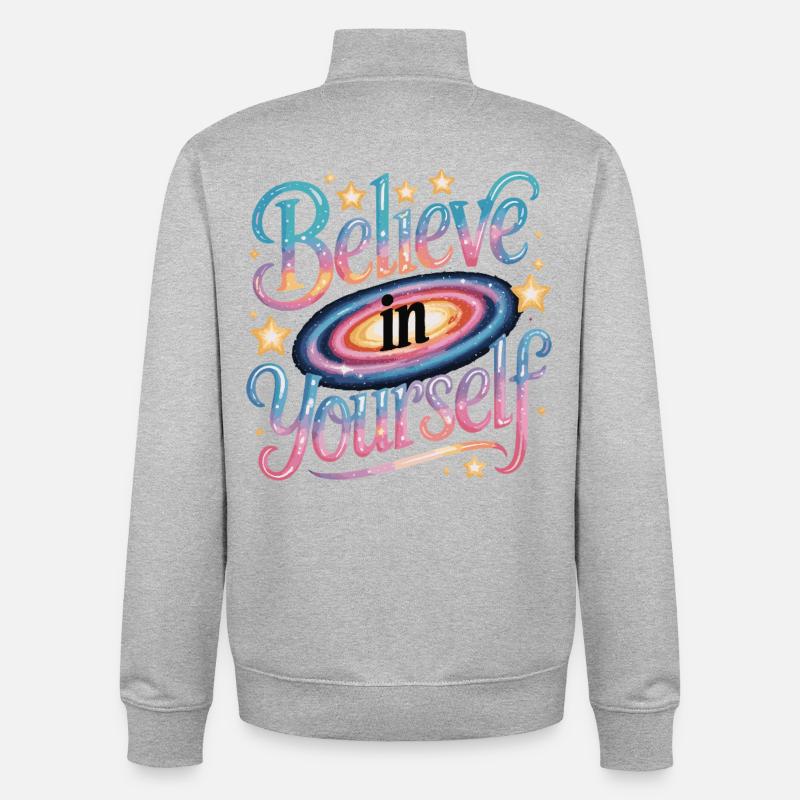 Croyez en vous - Galaxy - Sweat zippé unisexe en coton bio Stanley/Stella - gris chiné