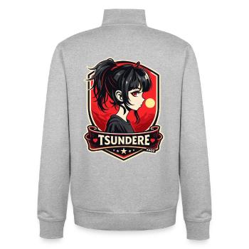 Tsundere Girl auf Schild Anime-Retro - Unisex Organic Zip Sweatshirt von Stanley/Stella - Grau meliert - Hinten - AI Model Male 185 light (185cm)