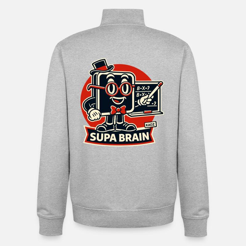 Supa Brain Brain Math Hero - Unisex Organic Zip Sweatshirt by Stanley/Stella - heather grey