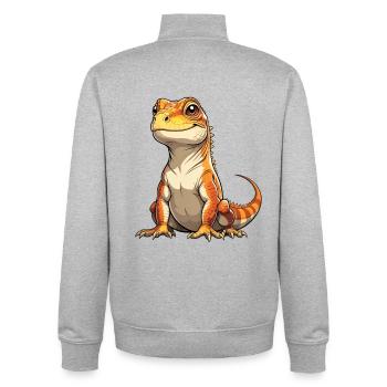 Dinosaure orange au look amical - Sweat zippé unisexe en coton bio Stanley/Stella - gris chiné - Dos - AI Model Male 185 light (185cm)