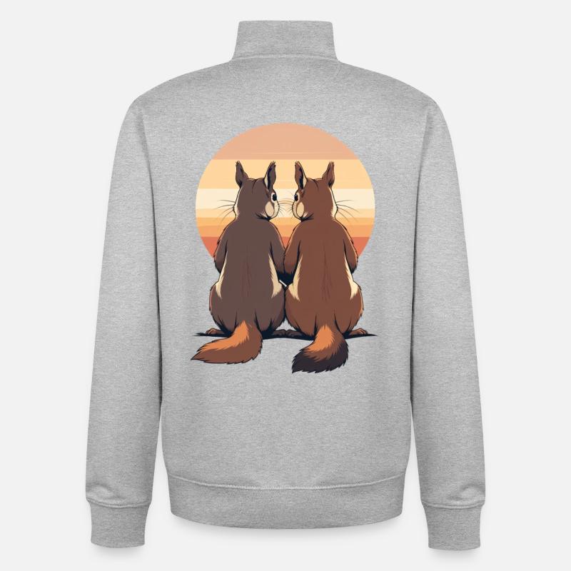 Deux lapins au coucher du soleil - Sweat zippé unisexe en coton bio Stanley/Stella - gris chiné