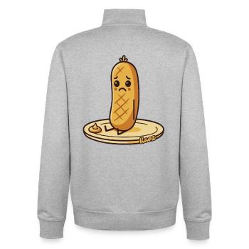 Sad sausage, sausage on the plate - Unisex Organic Zip Sweatshirt by Stanley/Stella - heather grey - Back - AI Model Male 185 light (185cm)