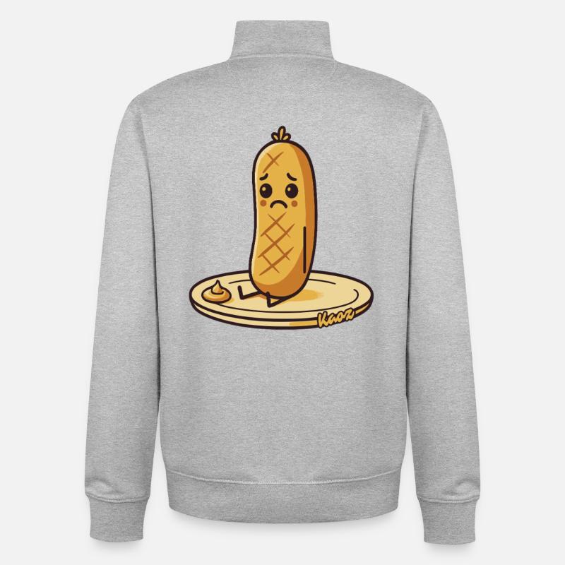 Saucisse triste, saucisse dans l’assiette - Sweat zippé unisexe en coton bio Stanley/Stella - gris chiné