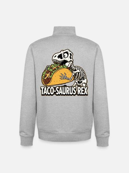Taco-Saurus Rex - Hungry Dino Skeleton - Unisex Organic Zip Sweatshirt by Stanley/Stella - heather grey
